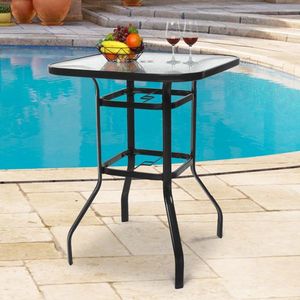 31-Inch Square Patio Bar Table with Tempered Glass Top and Umbrella Hole Outdoor Cocktail Height Bistro Table - Product Image 2