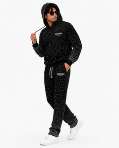 Custom Logo Rhinestone Eco-Friendly Solid Breathable Unisex Hoodie Sweatpants <b>Set</b> 100% Organic Cotton Regular Fit 2-in-1 Plus - Product Image 1