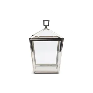 Portavelas de Acero Inoxidable con Paneles de Vidrio Transparente, Asa Superior Cuadrada, Grabado Impreso a Mano para Decoración del Hogar - Product Image 1