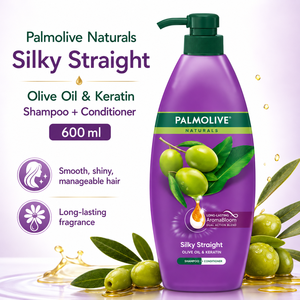 Palmolive Naturals Silky Straight Olive Oil & Keratin <b>Shampoo</b> 600ml | 2-in-1 Smoothing Straightening - Product Image 6