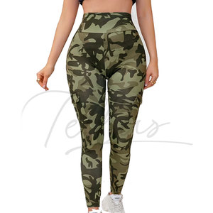 High Waist Camouflage Yoga Leggings With Pockets Full Length Spandex Polyester Four-Way Stretch Pants - Product Image 4