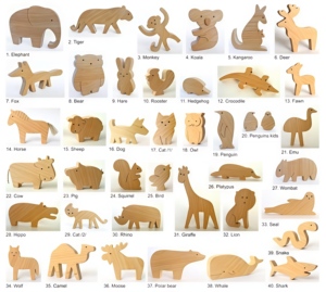 Ensemble de 7 figurines d'animaux en bois, formes découpées faites à la main, décoration autoportante pour la maison - Product Image 5