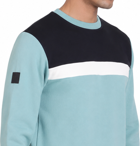 Sudadera de Manga Larga con Cuello Redondo y Bloques de Color para Hombre, Venta al Por Mayor OEM, Azul Claro, Corte Regular Informal - Product Image 5