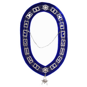 Masonic Officer Chain <b>Collars</b> Set of 12 Blue Leather Vintage Embroidered Lace Sew-On Lodge Regalia with Silver Emblems - Product Image 4