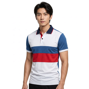 Men's Color <b>Polo</b> <b>Shirt</b> Short Sleeve Striped Casual Knitted Design Red <b>Navy</b> White - Product Image 2