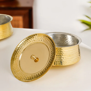 Recipiente artesanal de latón dorado pulido para almacenamiento de alimentos con tapa, disponible a precios de mayorista. - Product Image 2