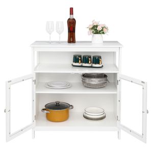 Credenza in MDF Bianco NC 80,65*40*82cm con Doppie Ante Trasparenti, Doppi Scomparti Interni, Strato di Stoccaggio Centrale, Verniciata a Spruzzo - Product Image 4