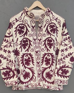 Beautiful Unisex Short Winter Suzani <b>Jacket</b> Hand Embroidery <b>Quilted</b> 100% Cotton Breathable V-neck Floral <b>Pattern</b> Eco-Friendly - Product Image 1
