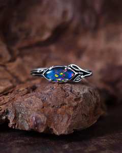 Opal Engagement <b>Ring</b> 18k Gold Marquise Cut Floral <b>Dainty</b> Art Deco Wedding Gift Jewelry - Product Image 5