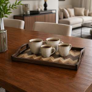Handcrafted Wooden Chevron Serving <b>Tray</b> with Handles Premium Rectangular <b>Breakfast</b> <b>Tray</b> for Home Hotel Restaurant Decorative Use - Product Image 2