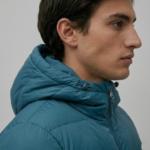 Men's Blue Hooded Puffer Jacket Windproof Casual <b>Winter</b> <b>Quilted</b> Zipper Closure Regular Fit Solid Color Polyester Fiber Filling - Product Image 4