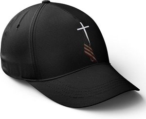 Unisex <b>Black</b> 6-Panel <b>Baseball</b> <b>Cap</b> With Embroidered Cross And Flag Design Casual Wear Adjustable Fit - Product Image 6