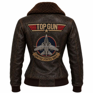 Maverick Aviator Leather <b>Jacket</b> | Men's & <b>Women's</b> Navy Pilot Patch Bomber Coat High-Volume <b>Flight</b> & Pop-Culture Outerwear - Product Image 4