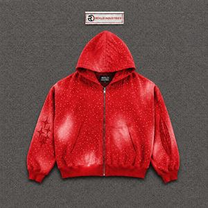 URBAN RED STREET STYLE RHINESTONE OVERSIZED HOODIE FOR <b>MEN</b> SPARKLE <b>PULLOVER</b> RHINESTONE EMBELLISHED Dot Print Casual French Terry - Product Image 5