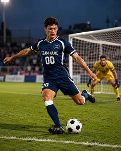 Custom Soccer Uniform Set Men's <b>Navy</b> Blue V-Neck Short Sleeve Jersey Kit with Team Name and Logo Sublimated Print - Product Image 6