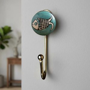 Ceramic Fish Wall <b>Hook</b> Gold Metal Single <b>Coat</b> Hanger Handmade Vintage Eco-Friendly Waterproof <b>Decorative</b> <b>Hook</b> for Clothing - Product Image 1