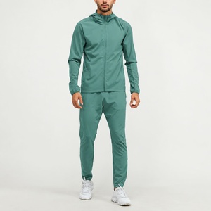 Survêtement Homme Vert Imprimé Respirant à Manches Longues avec Capuche, Fermeture Éclair, Poches Latérales, Couleur Unie, Léger, en Polyester, Style Sportif - Product Image 1
