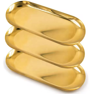 ถาดเสิร์ฟทองเหลืองทรงรีเคลือบเงาสไตล์ยุโรปหรูหราเลียนแบบโบราณสำหรับตกแต่งบ้าน - Product Image 2