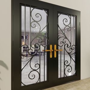 Porte d'entrée extérieure moderne en fer forgé et acier avec verre, design décoratif de luxe pour villa et maison résidentielle - Product Image 1