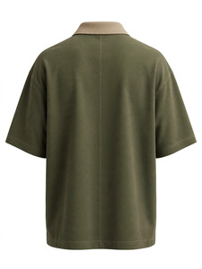 Polo piqué vert olive pour homme, manches courtes, couleur unie, respirant, tricoté, coupe classique, polyester, anti-rétrécissement - Product Image 3