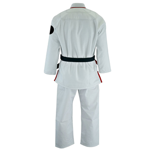 Uniforme de Karate Blanco de 2 Piezas con Ribete Rojo y Cinturón Negro, Unisex, para Adultos, Ropa de Artes Marciales, Material de Algodón Resistente - Product Image 5