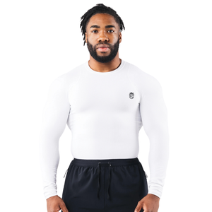T-shirt de sport à manches longues pour homme, blanc, compression, séchage rapide, extensible, haut de gamme pour la salle de sport et l'entraînement - Product Image 1