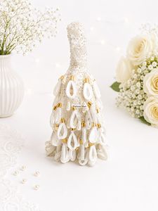 Elegant White Beaded Half Moon Handbag With Pearl Decoration Women's Wedding Party Purse - Product Image 5