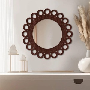Modern design Round ring brown wooden wall <b>mirror</b> design customized size color available for living room dining space - Product Image 3