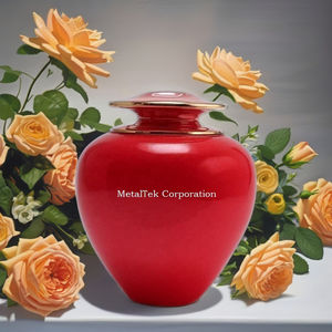 Urna funeraria de aleación metálica con acabado rojo y adornos dorados elegantes para cenizas, de alta calidad, decorativa, para recuerdo, hermética, para adultos. - Product Image 3