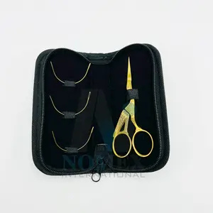 Gold Plated C Type Weaving Needles With Thread Cutting Scissor Solid Stainless Steel Hair Extension Tools Private Label