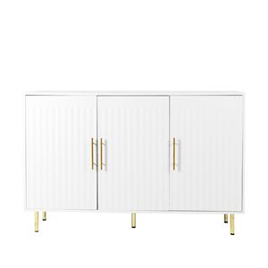 Large 3-Door White Accent Buffet Cabinet with Gold Handles 55.12\" W <b>Sideboard</b> for <b>Kitchen</b> Dining & Living Room - Product Image 3