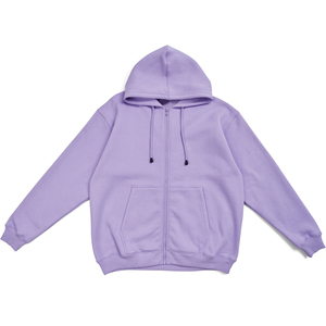 Sudadera con Capucha Unisex Morada con Cierre, 100% Algodón Felpa, Estilo Holgado Informal, Color Sólido, para Otoño - Product Image 2