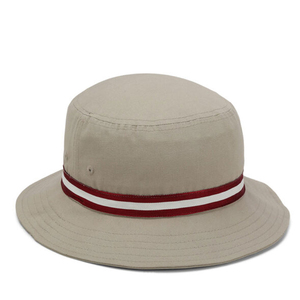 Unisex Beige Bucket Hat with Red White Stripe Band Casual Cycling Cartoon 100% Cotton Breathable Adult 56-58cm Canvas Material - Product Image 1