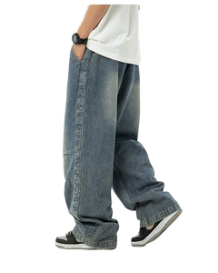 Pantalon en jean vintage délavé pour homme, style crayon, effet moustaches, tendance - Product Image 5