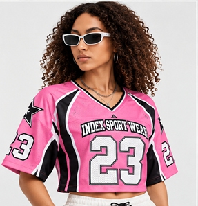 Camiseta de fútbol americano rosa para mujer, cuello en V, manga corta, holgada, de malla, con número 23 impreso - Product Image 4