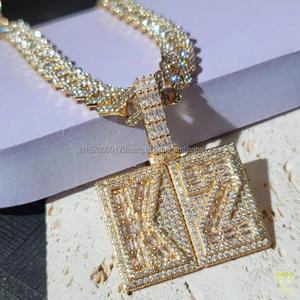 Collier pendentif Hip Hop Moissanite Diamond « KZ » plaqué or avec chaîne cubaine pour homme - Product Image 1