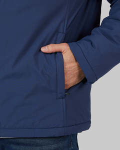 Men's Blue <b>Hooded</b> Puffer <b>Jacket</b> Windproof Breathable Eco-Friendly Polyester Winter Casual Coat Zipper Closure Front Logo - Product Image 3