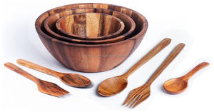 Ensaladera de madera de calidad superior hecha a mano con cuchara para ocasiones de FIESTA DE LA India - Product Image 4