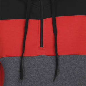 <b>Men's</b> Premium Tri-Tone Streetwear Hoodie | Red Black & Charcoal <b>Quarter</b>-<b>Zip</b> Jacket | Urban Athletic Gym Training Hooded Outfit - Product Image 5