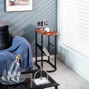 โต๊ะกาแฟ/โต๊ะข้างทรงวงรีขนาดเล็ก ดีไซน์โบราณแบบดั้งเดิม โครงโลหะ ทนทาน พร้อมที่เก็บนิตยสาร เหมาะสำหรับห้องนั่งเล่น - Product Image 2