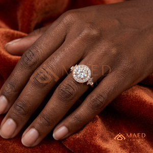 Round Cut Moissanite Double Halo Engagement Ring Rose Gold Plated Milgrain Vintage Pave Band Wedding Ring Jewelry <b>Gift</b> - Product Image 4