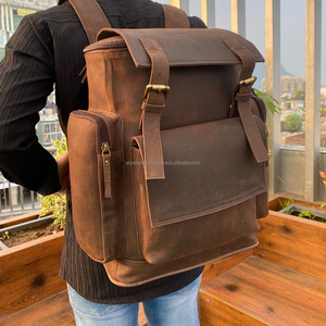 กระเป๋าเป้สะพายหลังใส่แล็ปท็อปของผู้ชายหนังลายวินเทจแบบเต็มตัวกระเป๋าไปโรงเรียนกระเป๋าเป้สะพายหลังสำหรับเดินทางไปตั้งแคมป์เป้สะพายหลังทำจากหนังสำหรับผู้ชาย - Product Image 3