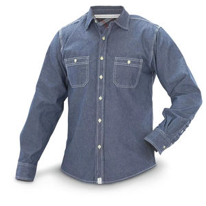 Chemise en jean sergé grande taille pour homme, coupe droite, haut long, ourlet asymétrique, deux poches, style rétro, décontractée, printemps, été, automne - Product Image 5