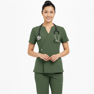 Uniforme Médico Unisex de Spandex/Algodón con Cierre Lateral, Diseño Moderno Cruzado, Conjunto de Uniformes Médicos a Juego para Enfermeras y Hospitales, Venta al Por Mayor - Product Image 1