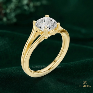 Custom Square Cushion Cut Solitaire Engagement <b>Ring</b>, Sculptural <b>Split</b> Band Delicate Solid Gold Band <b>Ring</b> For Special Occasion - Product Image 6