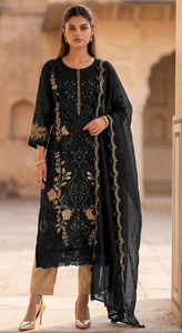 Salwar Kameez de Seda Semi-Cosido con Bordado y Lentejuelas, Estilo Moderno para Bodas, Fiestas y Diwali - Product Image 4