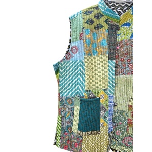 Thevintageartcraft Indian Women's Summer Sleeveless <b>Quilted</b> <b>Jacket</b> Handmade Cotton Patchwork Floral Block Print Design - Product Image 2
