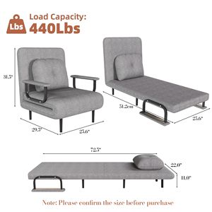 Divano Letto Convertibile 5-in-1 Pieghevole con Schienale Regolabile in 5 Posizioni e Cuscino, Salvaspazio per Soggiorno - Product Image 6