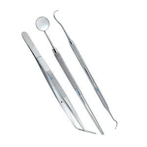 Basic Dental Examination Set of 3 Pieces Basic Diagnostic Sickle Scaler, College Tweezer, <b>Mouth</b> Mirror with Handle - Product Image 1