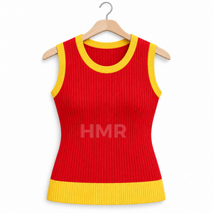 Débardeur sans manches en tricot doux HMR Sorority Sisterhood, rouge et jaune contrastés, col rond, vêtement décontracté - Product Image 5